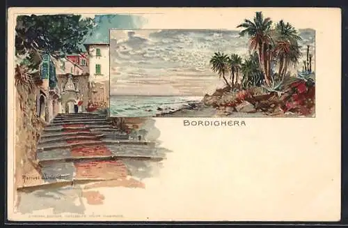 Künstler-AK Manuel Wielandt: Bordighera, Palmenstrand, Treppe