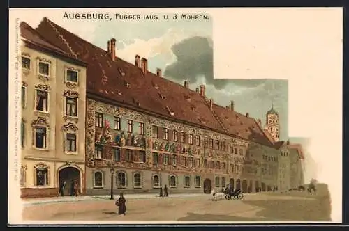 Künstler-AK Augsburg, Fuggerhaus und 3 Mohren