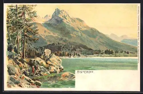 Künstler-AK Edward Harrison Compton: Hintersee, Gebirgsidylle am See