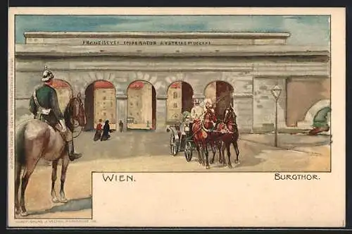 Künstler-Lithographie H. Junker: Wien, Burgthor