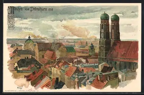 Künstler-AK Heinrich Kley: AK München, Blick vom Petersthurm aus