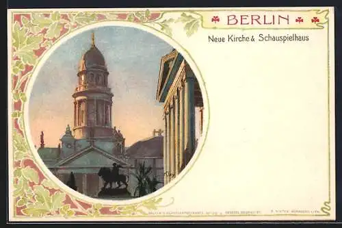 Künstler-AK Berlin, Neue Kirche & Schauspielhaus am Gendarmenmarkt