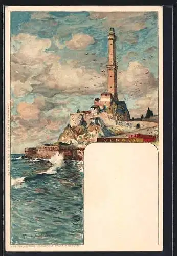 Künstler-Lithographie Manuel Wielandt: Genova / Genua, Leuchtturm