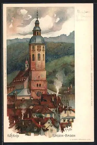 Künstler-AK Karl Mutter: Baden-Baden, Blick zur Katholischen Kirche