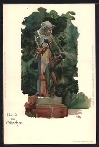 Künstler-AK Heinrich Kley: München, Gedenkbrunnen