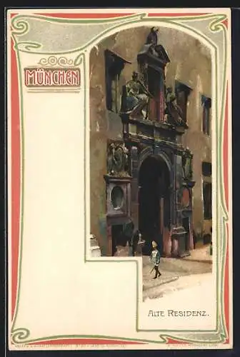 Lithographie München, Alte Residenz, Portal