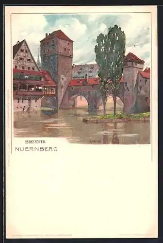 Künstler-AK K. Mutter: Nürnberg, Henkersteg, Partie am Flussufer