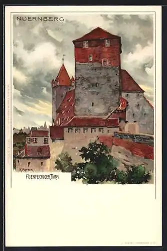 Künstler-Lithographie Karl Mutter: Nuernberg, Fuenfeckiger Turm