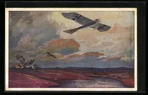 Künstler-AK Hans Rudolf Schulze: Flugzeuge der deutschen Luftflotte am Himmel