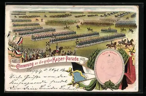 Lithographie Kaiserparade beim Kaisermanöver, Fahne