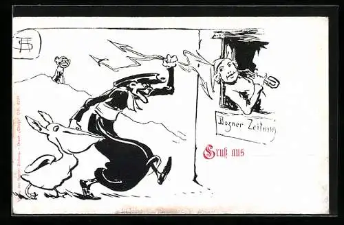 AK Bozner Zeitung, Gewitterhexe jagt den Deutschen Michel