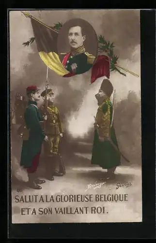 AK Salut a la Glorieuse Belgique et a son vaillant Roi, König von Belgien