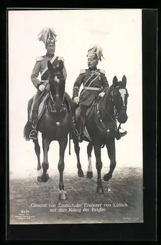 AK General von Emmich, Eroberer von Lüttich und der König von Belgien zu Pferd