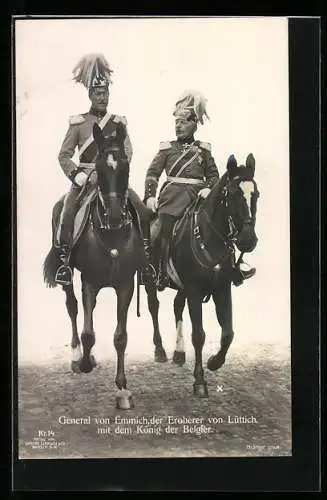 AK König Albert I. von Belgien und General von Emmich auf ihren Pferden