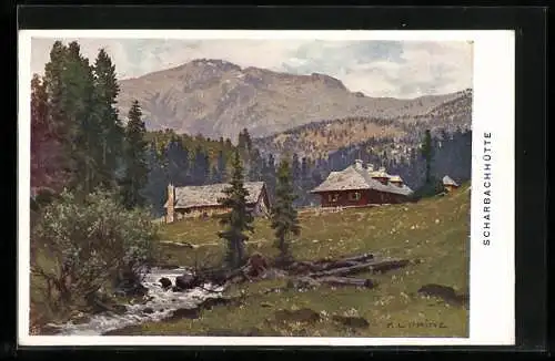 Künstler-AK Schaubachhütte, Blick nach der Hütte