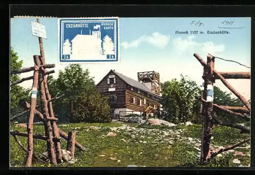 AK Enzianhütte am Kieneck mit Aussichtsturm vom Zaun aus gesehen