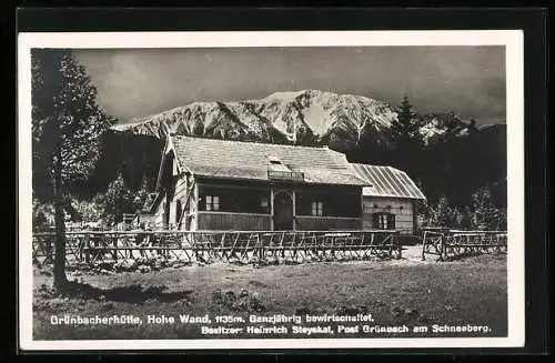 AK Hohe Wand, Grünbacherhütte, Seitenansicht