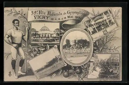 AK Vichy, 39e fete fedérale de gymnastique 10.-13.5.1913, Turnfest, Sportler zeigen Übungen