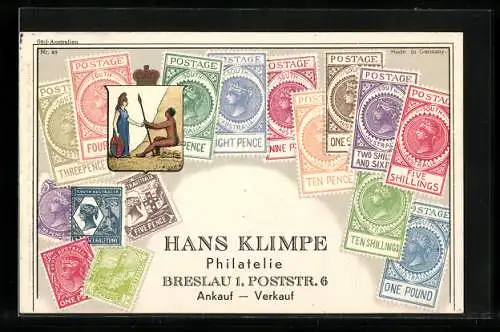 AK Briefmarken Süd-Australien, Wappen