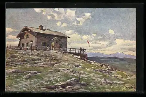 Künstler-AK Wetterkogler-Haus, Panorama auf dem Hochwechsel