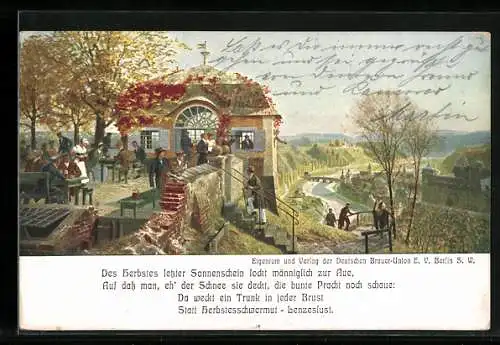 Künstler-AK Zeno Diemer: Männer und Frauen beim Biertrinken auf der Aue, Vers