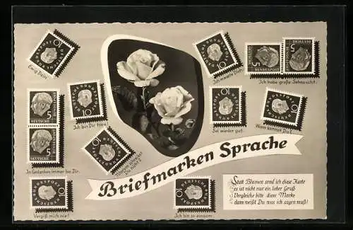 AK Briefmarkensprache, Rosen