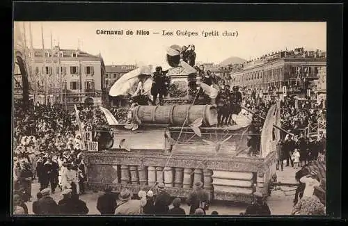 AK Nice, Carnaval 1928, Les Guepes, Festwagen im Fasching