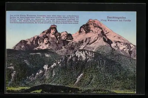 AK Berchtesgaden, König Watzmann mit Familie, vermenschlichte Berge, Berggesichter