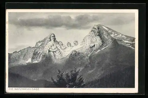 AK Berg mit Gesicht / Berggesichter, Watzmann-Sage, Familie Watzmann