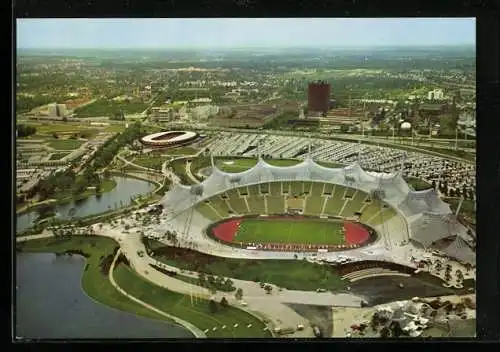 AK München, Olympiapark mit Olympiastadion, Fliegeraufnahme