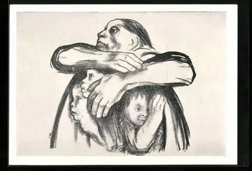 Künstler-AK Käthe Kollwitz: Mutter beschirmt ihre Kinder, 1943