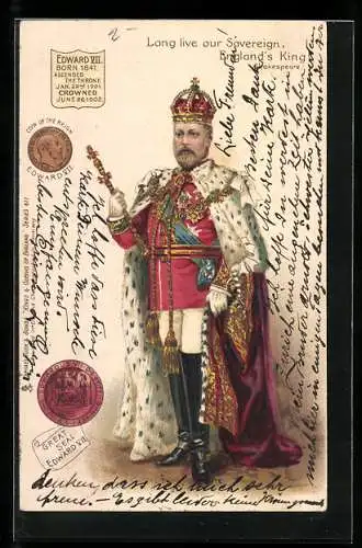 Lithographie Portrait König Edward VII. von England, Zitat von Shakespeare