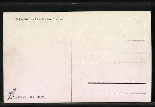 Künstler-AK Hans Boettcher: Stuttgart, Bahnhof, Schwäbische Eisenbahn, Reisende eilen zum Zug, Bursche mit Bauchladen