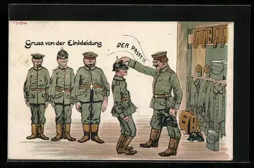 Künstler-AK Bruno Bürger & Ottillie Nr. 7504: Gruss von der Einkleidung beim Militär