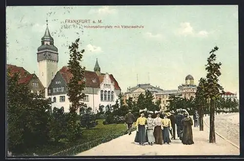 AK Frankfurt-Westend, Hohenzollernplatz mit Viktoriaschule