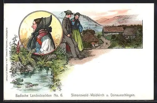 Lithographie Frauen in Schwarzwälder Trachten