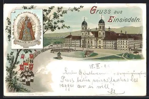 Lithographie Einsiedeln, Gnaden-Mutter und Bischhofsumzug