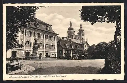 AK Donaueschingen, Postplatz mit Dianabrunnen