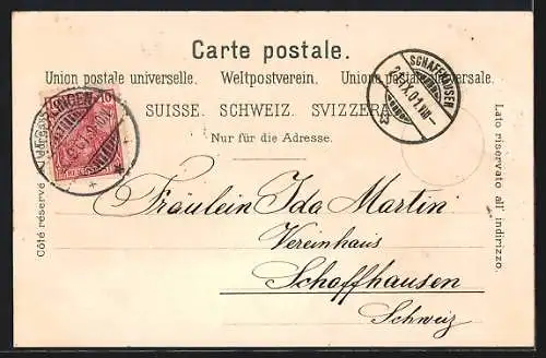 Lithographie Zürich, Postgebäude, Panoramablick