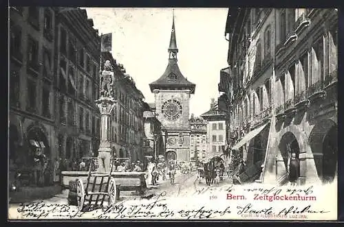 AK Bern, Zeitglockenturm mit Brunnen