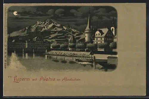 Lithographie Luzern, Teilansicht mit Pilatus