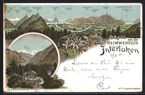 Lithographie Interlaken, Blick auf Eiger, Mönch & Jungfrau