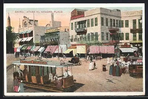 AK Kairo / Caire, Ataba El Khadra Place, Strassenbahn