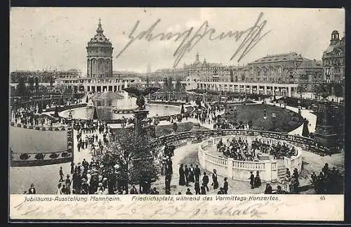 AK Mannheim, Internationale Kunst- & Grosse Gartenbau-Ausstellung 1907, Friedrichsplatz während des Vormittags-Konzertes