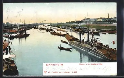 AK Mannheim, Neckar v. d. Neckarbrücke