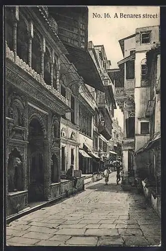 AK Benares, A street, Strassenpartie mit Geschäften