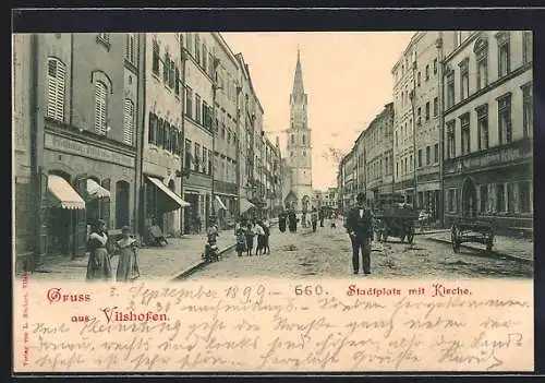 AK Vilshofen, Stadtplatz mit Kirche