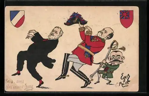 Künstler-AK Karikatur Präsident Loubet von Frankreich und Edward VII. von England