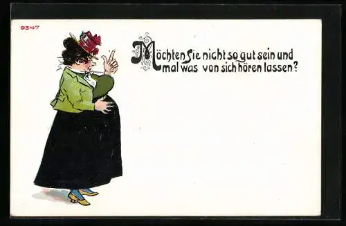 AK Dame mit Hut und erhobenem Zeigefinger