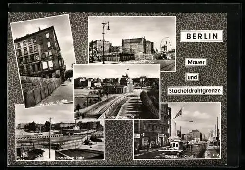 AK Berlin, Mauer und Stacheldrahtgrenze, Bernauer Strasse, Checkpoint Charlie, Heinrich-Heine-Strasse